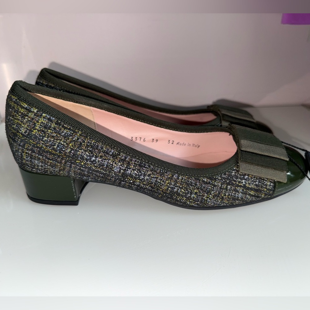 FERCA 81 - Genuine Italian Leather Cap Toe Low Block Heel Pump - Green - Size 8